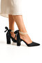Women's Bride Black Satin Pearl Thick Heeled Wedding Wedding Bridal Shoes - 3