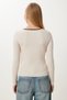 Women's Beige Contrast Stripe Tie-Up Knitwear Cardigan Ub00418 - 3