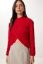 Women's Red Cross Detailed Ribbed Knitwear Sweater Dp00269
