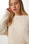 Women's Cream Textured Knitwear Sweater Ub00420 - 5