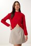 Women's Red Cross Detailed Ribbed Knitwear Sweater Dp00269 - 3