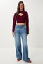 Women's Burgundy Turtleneck Knitwear Athlete Crop Suit Mt00153 - 6