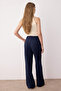 Koyu Lacivert Pilili Wide Leg/Geniş Paça Pantolon TWOAW25PL00109 - 4