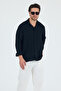 Linen Textured Oversize Men's Shirt Black - 3