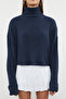 Indigo Kıvrılabilir Balıkçı Yaka Düz Crop Basic Triko Kazak TWOAW22KZ0223 - 3