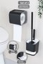 2 Piece Bathroom Set - Adhesive Toilet Paper Holder with Container, Bathroom Cleaning Toilet Brush, Black