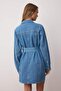 Mavi Fermuar ve Cep Detaylı Kuşaklı Mini Denim Elbise TWOAW26EL00032 - 4