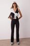 Black Soft Brushed Fabric Double Breasted Waist and Pocket Detail Spanish Leg Yoga Knitted Sports Leggings Thmaw26Ty00000 - 2