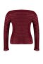 Bordo Fitted/Vücuda Oturan Dokulu Tül Esnek Örme Büyük Beden Bluz TBBAW26AF00030 - 10