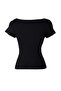 Siyah Büzgü/Drape Detaylı Fitted/Vücuda Oturan Örme Bluz TWOSS25BZ00278 - 6