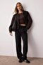 Siyah Wide Leg/Geniş Paça Pileli Dokuma Kumaş Pantolon TWOSS21PL0155 - 5