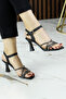 Roseline Plus Black Satin Open Front and Back Stone Buckle Goblet Heeled Evening Dress Shoes