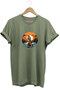 Fisherman Outdoor Fishing with Fishing Rod and Nature, Sea Landscape Printed 100% Cotton Khaki Basic T-Shirt