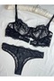 مجموعة Bralet من الدانتيل الناعم باللون الأسود - 8