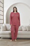 Women's Pajama Set Large Size Pink Patterned |   100% Cotton, Long Sleeve Comfort - 4
