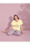 Women's Pajama Set Cotton Patterned V-Neck - Yellow Color, Short-Sleeved Summer - 4