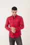 Red_Lacquered Blue Cotton Lycra Plaid Slim Fit Shirt - 6