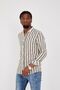Black-White Cotton Striped Etamin Hakim Collar Long Sleeve Men's Shirt - 4