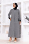 Houndstooth Patterned Winter Casual Full Length Zippered Hidden Placket Abaya - 3