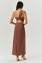 Gold Buckle Detailed One Shoulder Tie Brown Midi Dress - 5