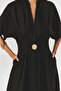 Button Detailed Waist Fitted A-Line Midi Linen Dress - 4