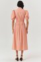 Balloon Sleeves Waist Seat Salmon Midi Length Shirt Dress - 4