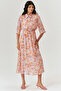 Floral Patterned Midi Shirt Dress with Lace Detail - 3