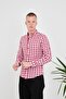 Checkered-Plaid White-Red Slim Fit Cotton Flexible Buttoned Collar Men's Shirt