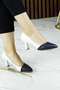 Laura Navy Blue White Color Block Pointed Toe Classic Thin Heeled Shoes