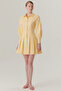 Low Sleeve Detailed Pleated Yellow Mini Shirt Dress