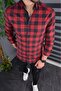 Slim Fit Slim Fit Black-Burgundy Checkerboard Cotton Stretchy Collar with Buttons
