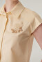 Light Yellow Cotton Crop Shirt with Embroidery Detail - 4