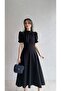 Nil Black Flared Skirt Short Sleeve Midi Length Satin Evening Dress Black - 3