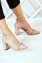 Molly Ten Satin Pointed Toe Stoned Mesh Thick Heeled Evening Dress Shoes - 3