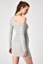 Gray Melange Camisole Asymmetrical Collar Long Sleeve Mini Dress - 4