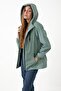 Women's Mint Green Lined Waterproof and Wind-Resistant Hooded Pocketed Raincoat - Windbreaker - 3
