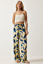 High Waist Summer Loose Viscose Trousers Yellow Navy Blue - 3