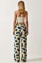 High Waist Summer Loose Viscose Trousers Yellow Navy Blue - 7