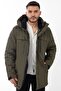 Men's Khaki Fleece Fur Water and Windproof Hooded Winter Coat & Coat & Parka