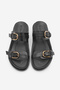 Women's Daily Black Tanva, Black Genuine Leather Buckle Slippers - 7