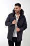 Men's Navy Blue Fleece Inside Furry Water and Windproof Hooded Winter Coat & Coat & Parka - 3