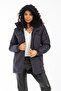 Women's Navy Blue Fleece Inside Water and Windproof Hooded Winter Coat & Coat & Parka