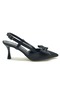 Mehtap Ribbon Detailed Open Back Stiletto Women's Heeled Shoes Black - 2