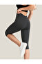 Below the Knee Capri Leggings High Waist Lycra Shiny Diving Fabric, Anthracite (Smoked) - 2