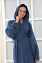 Hooded 4 Layer Muslin Bathrobe Unisex-Dark Blue Color - 3