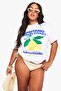 Plus Size Women's T-Shirt 100% Cotton Lemon Printed White Oversize Summer Model - 4