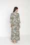 Women's Cotton Modal Fabric Long Pocket Patterned Dress / Ecru - Green 7703 - 4