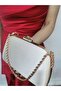 Women's Satin Nude Evening Clutch Portfolio Chain Strap Hand Wedding Engagement Evening Shoulder Bag - 3