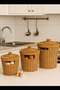 3-Piece Rattan-Lid Potato Onion Vegetable Basket Set, Straw-Look Multi-Purpose Kitchen Vegetable Basket