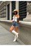 Stoned Design Denim Shorts - 4